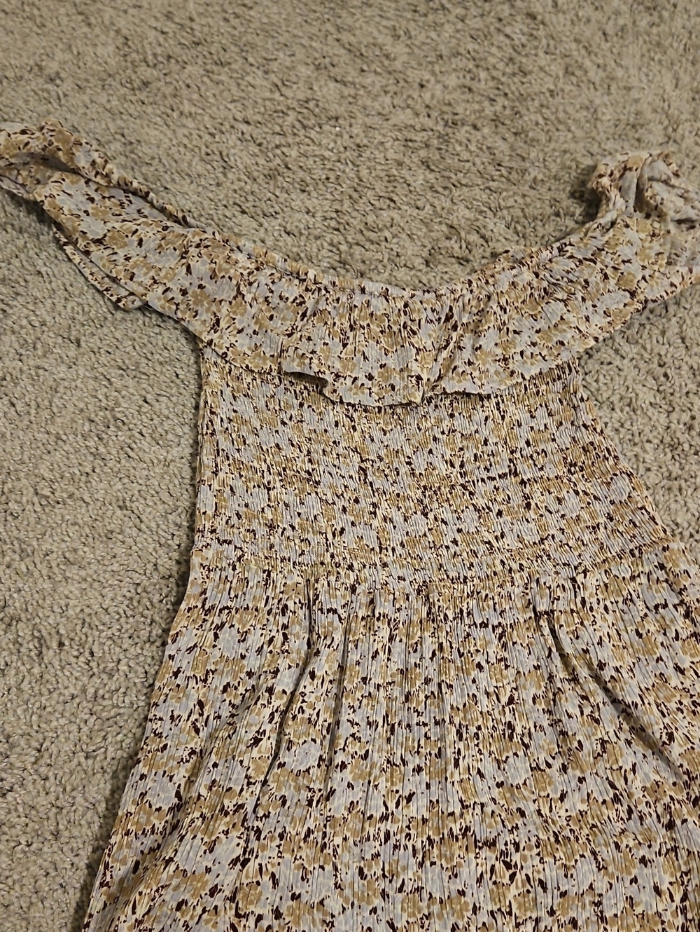 Promesa Cream Floral Smocked Ruffle Dress